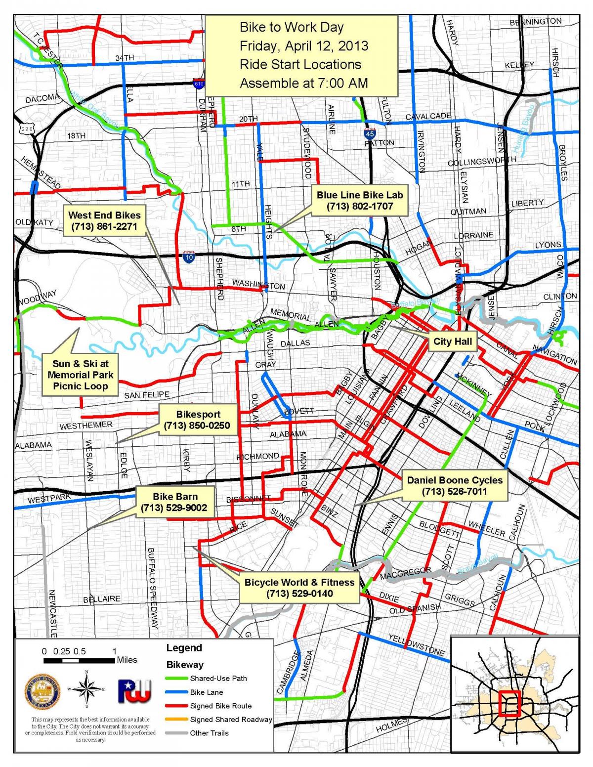 biciklističke staze Houston mapu