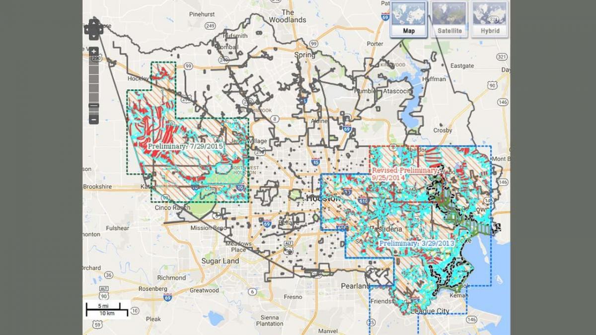 mapa poplavu u Houston