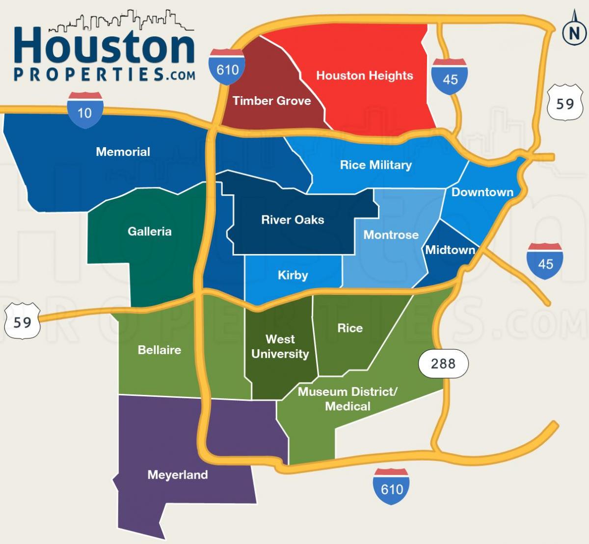 mapa Houston naseljima