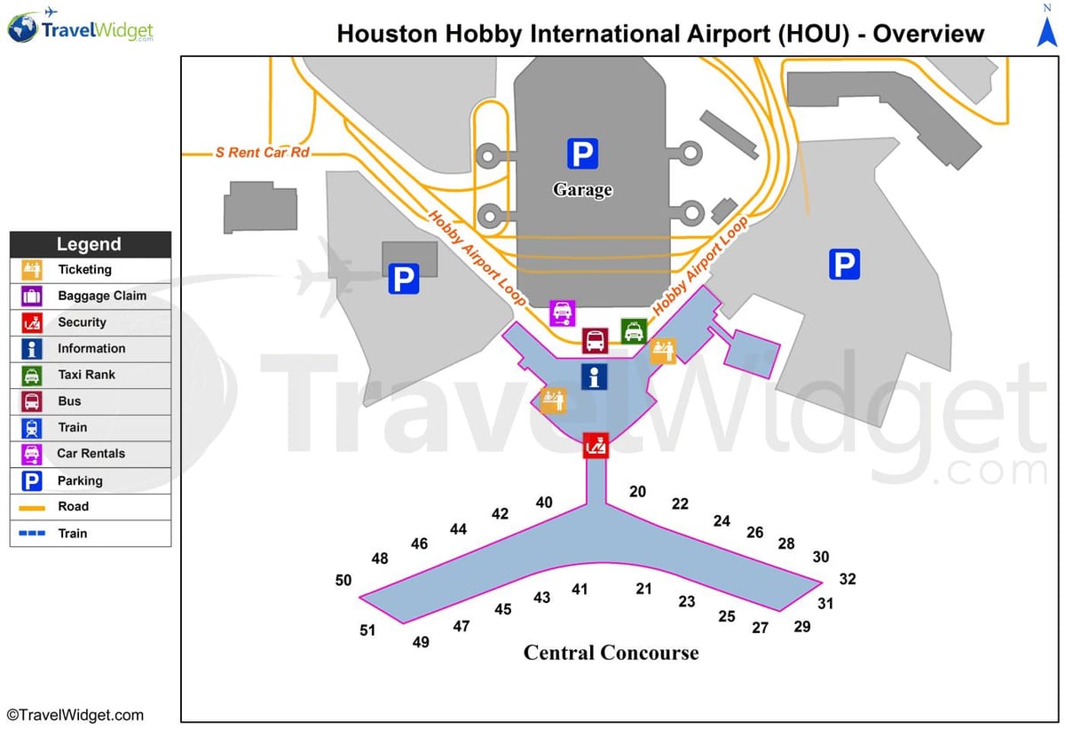 Houston aerodrom terminal mapu