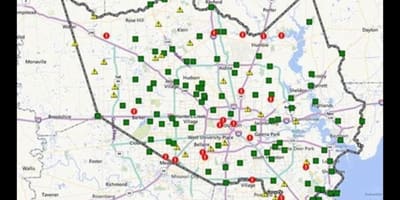 Mapa poplavljena oblastima u Houston