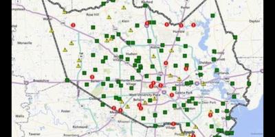 Mapa poplavljena oblastima u Houston