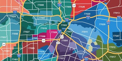Mapa Houston predgrađa